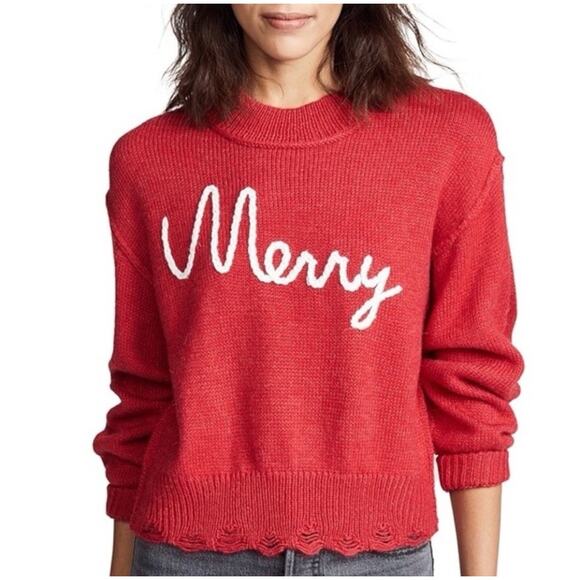 Wildfox Red Merry Wool Alpaca Christmas Holiday Sweater small Distressed J10 - Picture 1 of 10